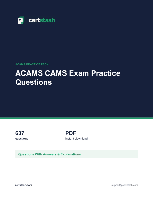 Cover of the ACAMS CAMS Exam Practice Questions pack