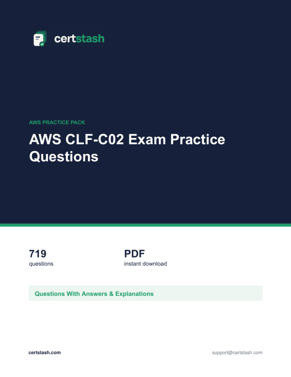 Cover of the AWS CLF-C02 Exam Practice Questions pack