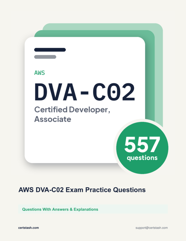 Cover of the AWS DVA-C02 Exam Practice Questions pack