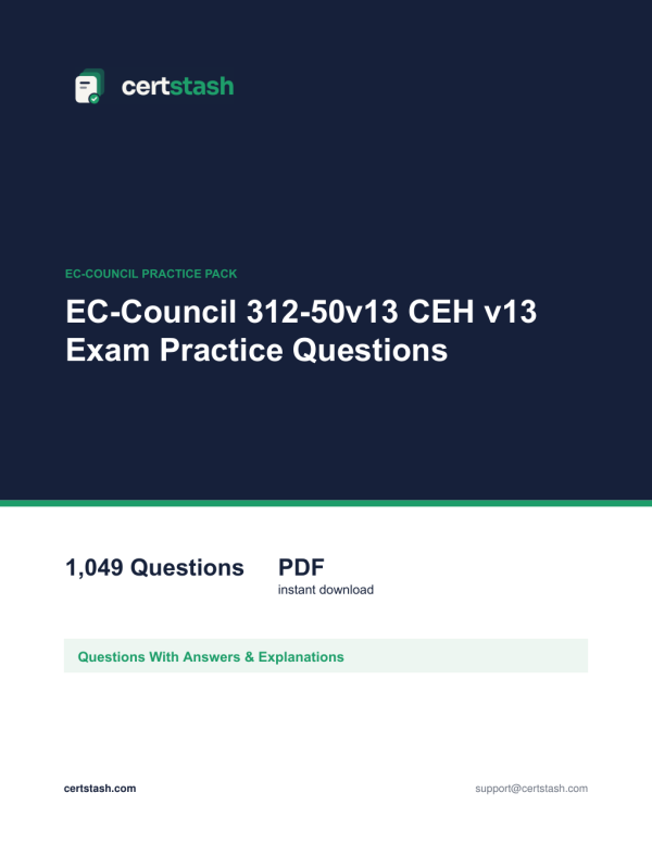 Cover of the EC-Council 312-50v13 CEH v13 Exam Practice Questions pack