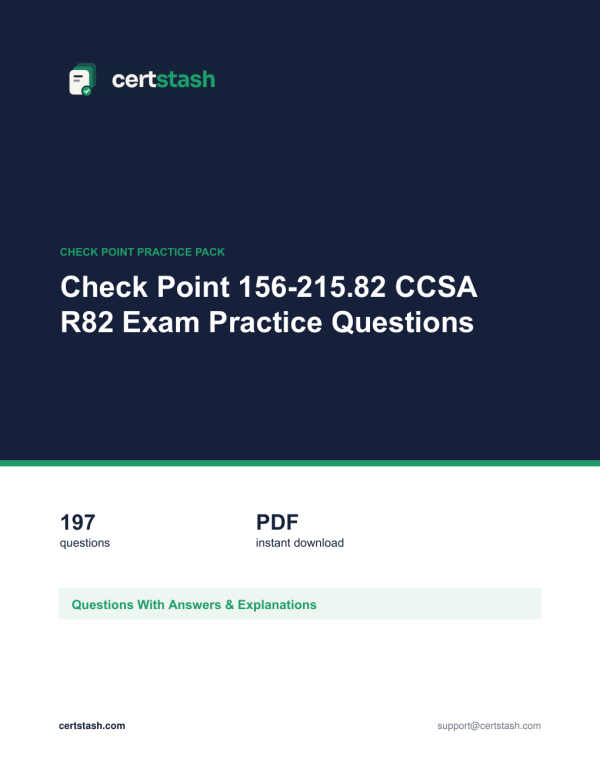Cover of the Check Point 156-215.82 CCSA R82 Exam Practice Questions pack