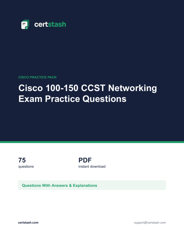 Cover of the Cisco 100-150 CCST Networking Exam Practice Questions pack