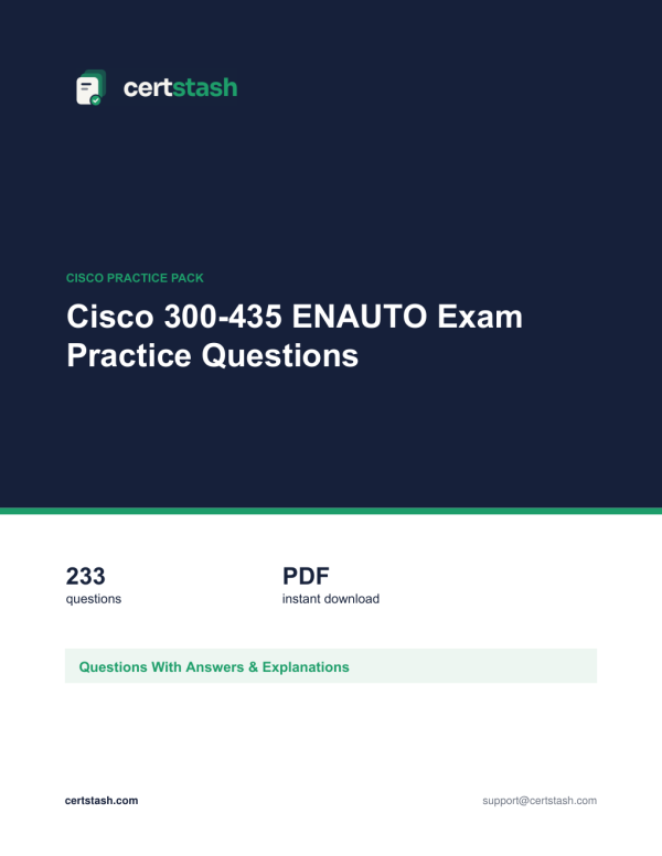 Cover of the Cisco 300-435 ENAUTO Exam Practice Questions pack