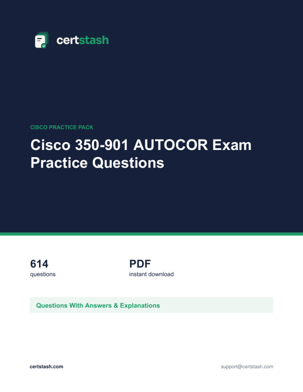 Cisco 350-901 AUTOCOR Exam Practice Questions Cover of the Cisco 350-901 AUTOCOR Exam Practice Questions pack