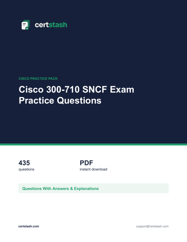 Cover of the Cisco 300-710 SNCF Exam Practice Questions pack