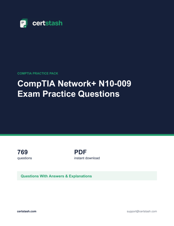 Cover of the CompTIA Network+ N10-009 Exam Practice Questions pack