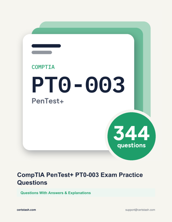 Cover of the CompTIA PenTest+ PT0-003 Exam Practice Questions pack
