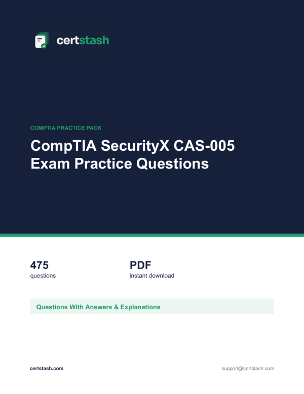 Cover of the CompTIA SecurityX CAS-005 Exam Practice Questions pack