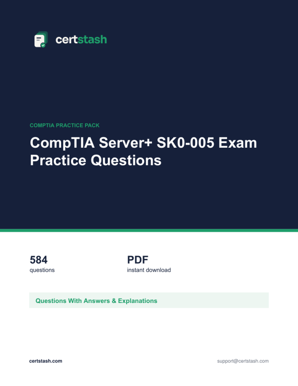 Cover of the CompTIA Server+ SK0-005 Exam Practice Questions pack