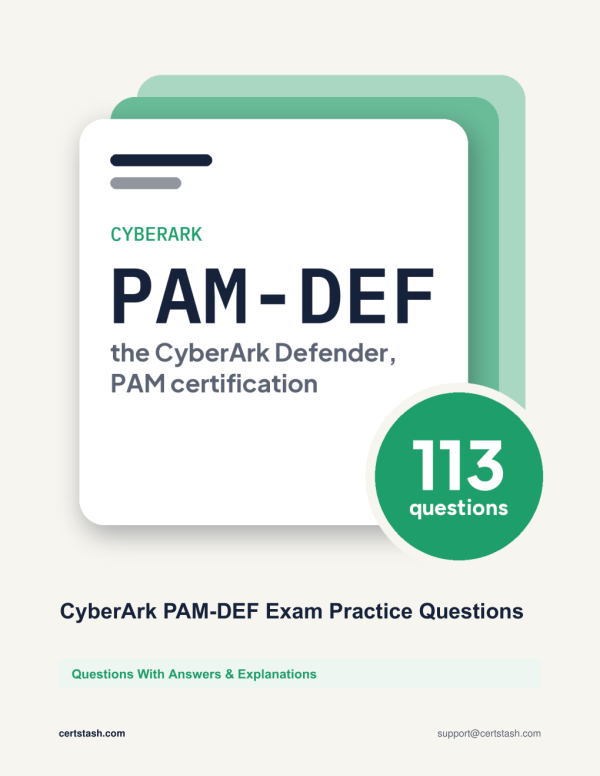 Cover of the CyberArk PAM-DEF Exam Practice Questions pack