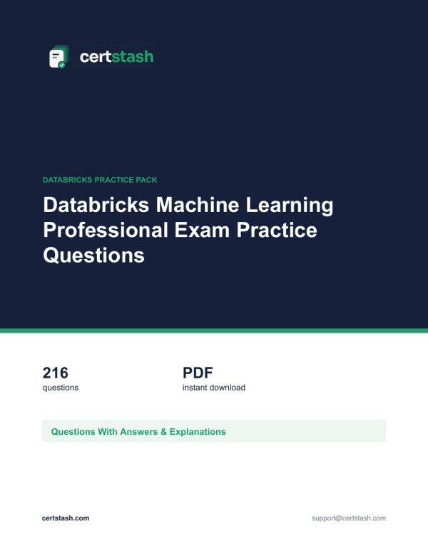 Cover of the Databricks Machine Learning Professional Exam Practice Questions pack