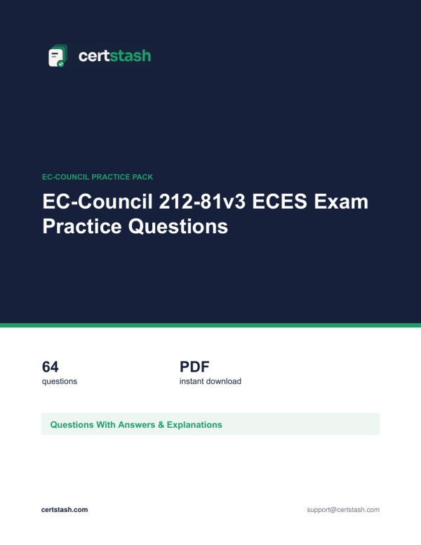 Cover of the EC-Council 212-81v3 ECES Exam Practice Questions pack