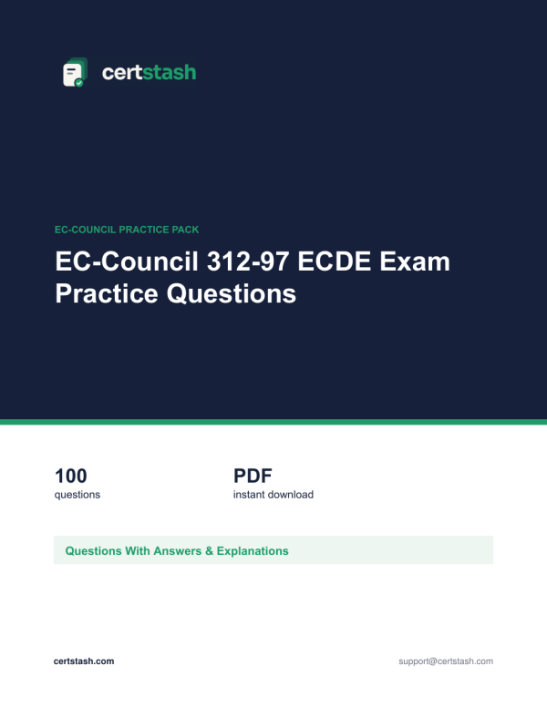Cover of the EC-Council 312-97 ECDE Exam Practice Questions pack