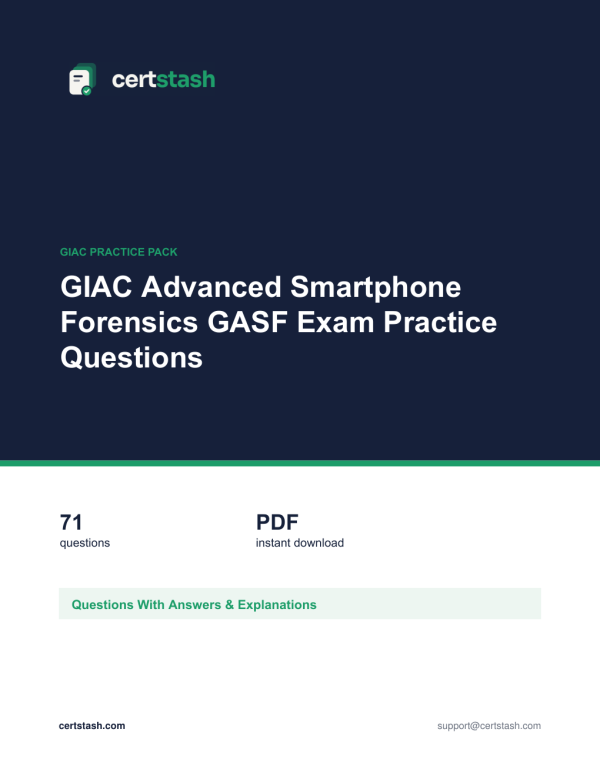 Cover of the GIAC Advanced Smartphone Forensics GASF Exam Practice Questions pack