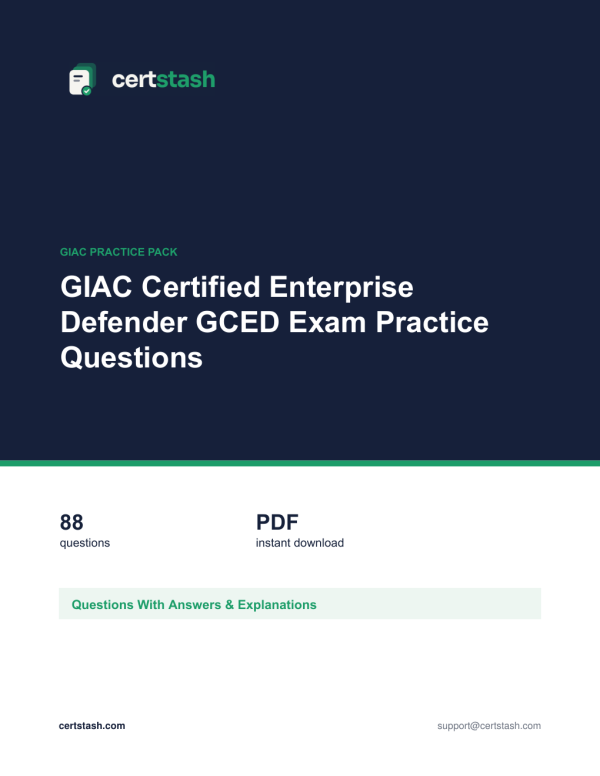 Cover of the GIAC Certified Enterprise Defender GCED Exam Practice Questions pack