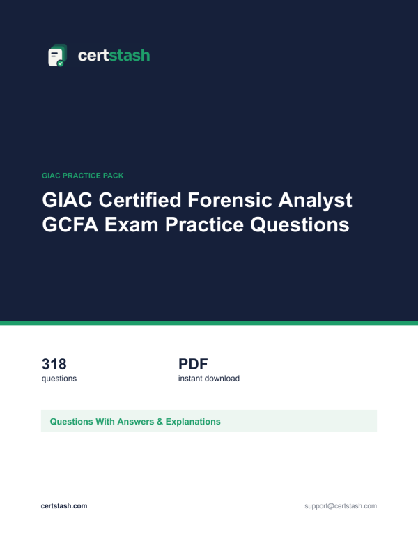 Cover of the GIAC Certified Forensic Analyst GCFA Exam Practice Questions pack