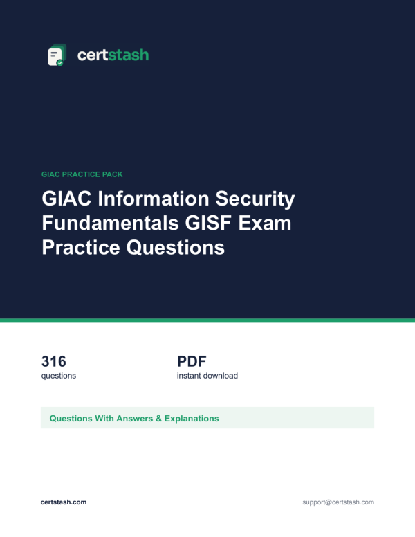 Cover of the GIAC Information Security Fundamentals GISF Exam Practice Questions pack