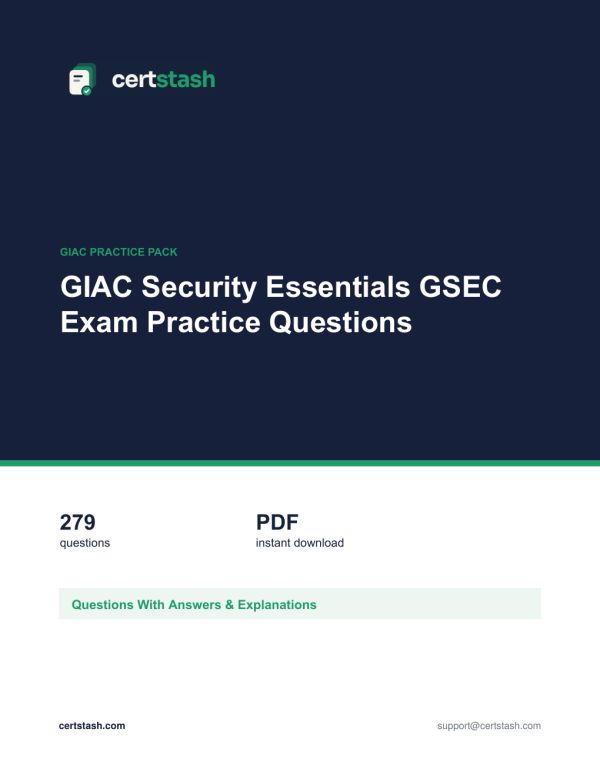 Cover of the GIAC Security Essentials GSEC Exam Practice Questions pack