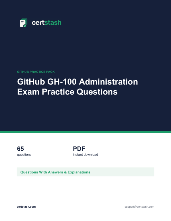 Cover of the GitHub GH-100 Administration Exam Practice Questions pack