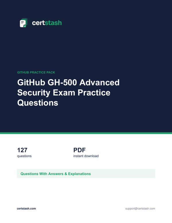 Cover of the GitHub GH-500 Advanced Security Exam Practice Questions pack