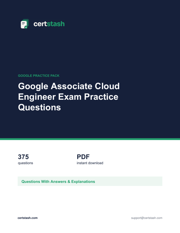 Cover of the Google Associate Cloud Engineer Exam Practice Questions pack