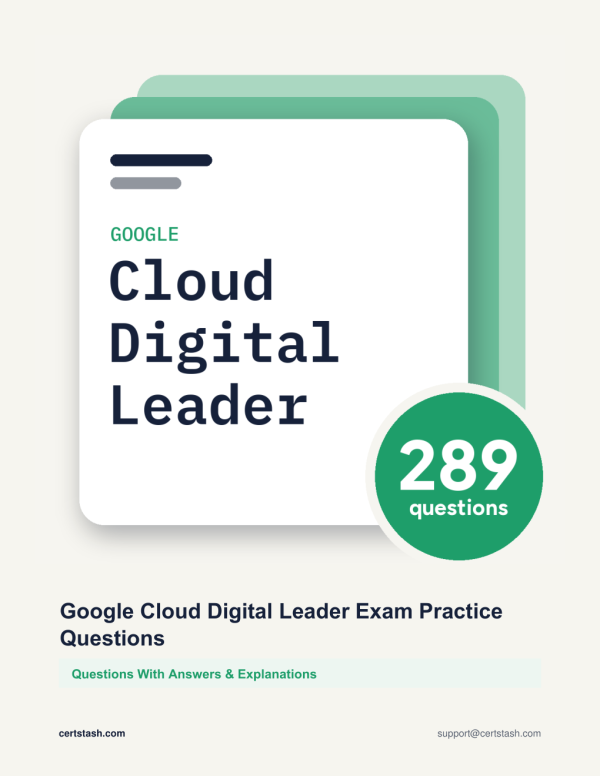 Cover of the Google Cloud Digital Leader Exam Practice Questions pack