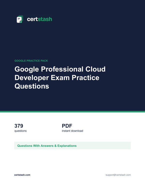 Cover of the Google Professional Cloud Developer Exam Practice Questions pack