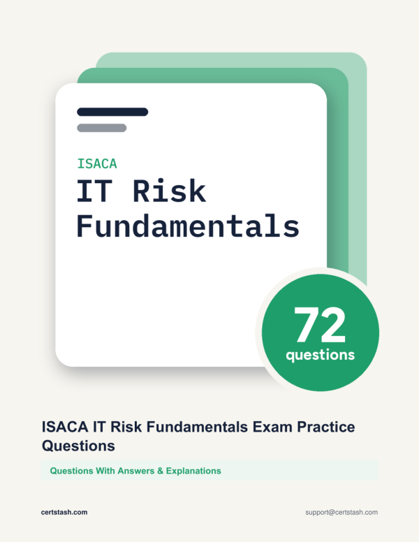 Cover of the ISACA IT Risk Fundamentals Exam Practice Questions pack