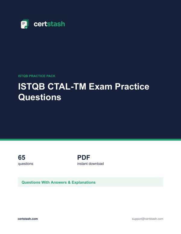 ISTQB CTAL-TM Exam Practice Questions Cover of the ISTQB CTAL-TM Exam Practice Questions pack