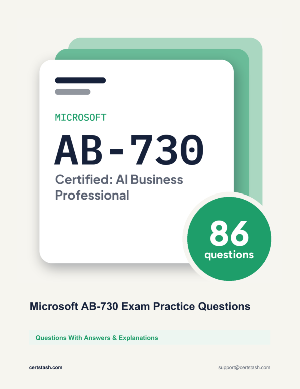 Cover of the Microsoft AB-730 Exam Practice Questions pack