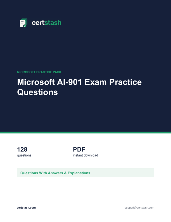 Cover of the Microsoft AI-901 Exam Practice Questions pack