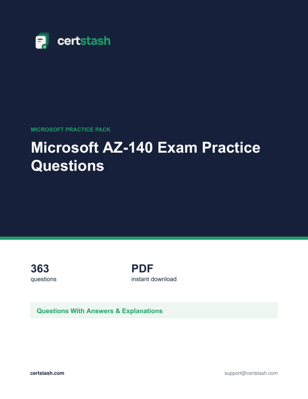 Cover of the Microsoft AZ-140 Exam Practice Questions pack