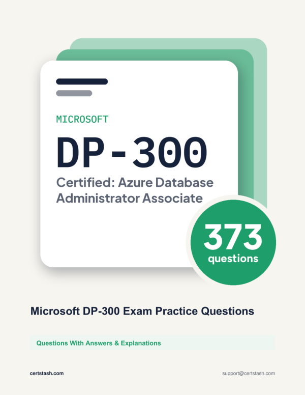 Cover of the Microsoft DP-300 Exam Practice Questions pack