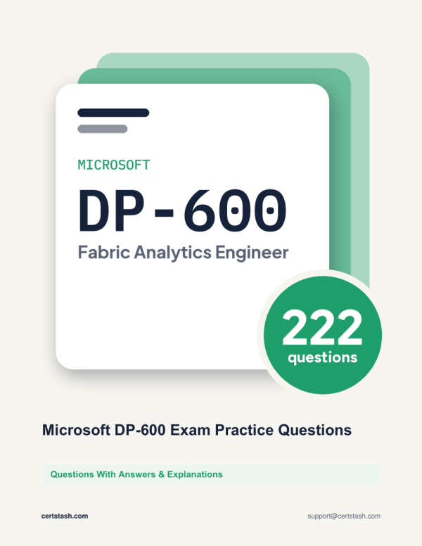 Microsoft DP-600 Exam Practice Questions Cover of the Microsoft DP-600 Exam Practice Questions pack