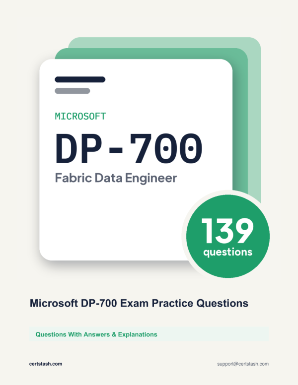 Microsoft DP-700 Exam Practice Questions Cover of the Microsoft DP-700 Exam Practice Questions pack