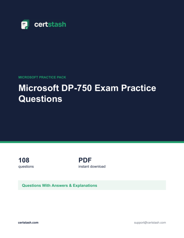 Cover of the Microsoft DP-750 Exam Practice Questions pack