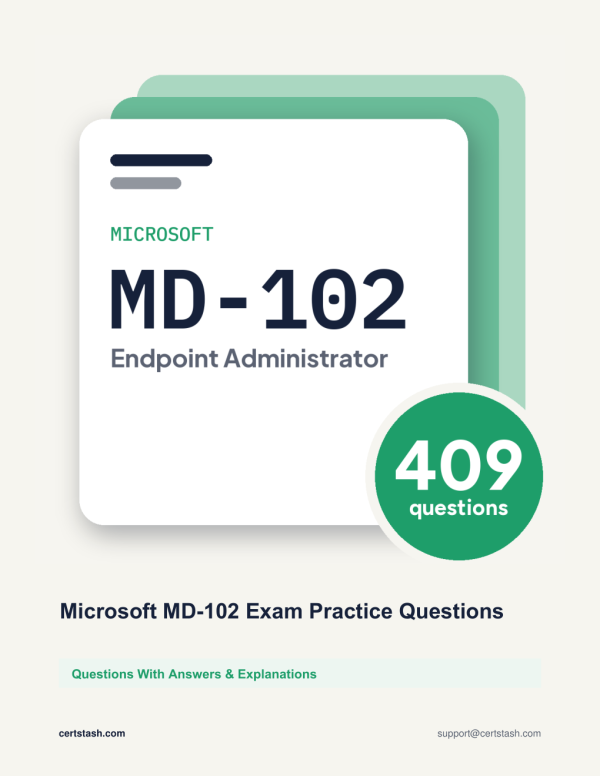 Cover of the Microsoft MD-102 Exam Practice Questions pack