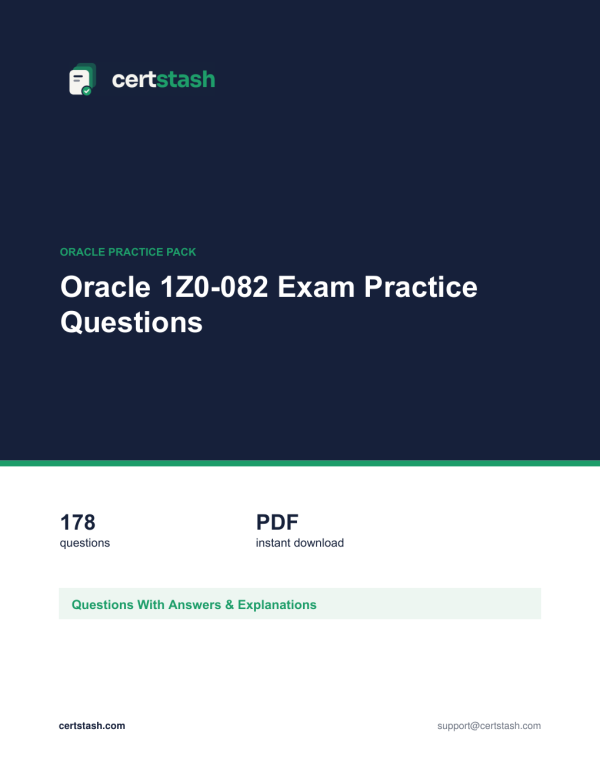 Cover of the Oracle 1Z0-082 Exam Practice Questions pack