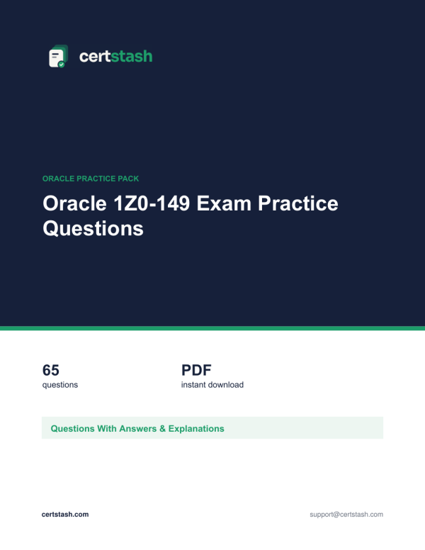 Cover of the Oracle 1Z0-149 Exam Practice Questions pack