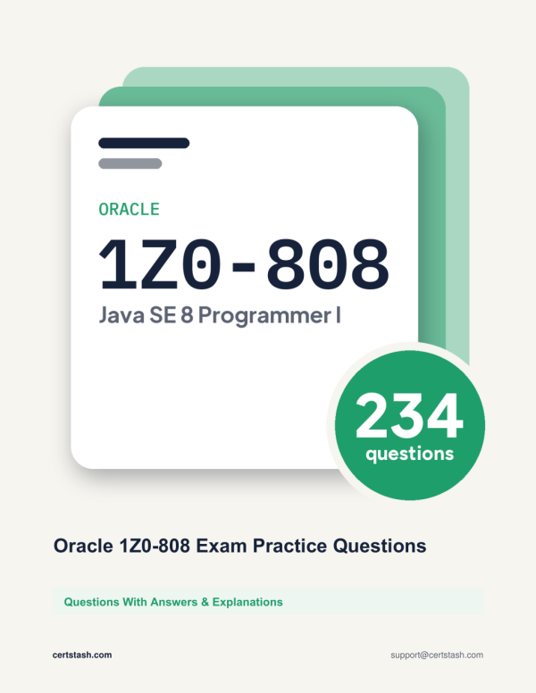 Cover of the Oracle 1Z0-808 Exam Practice Questions pack