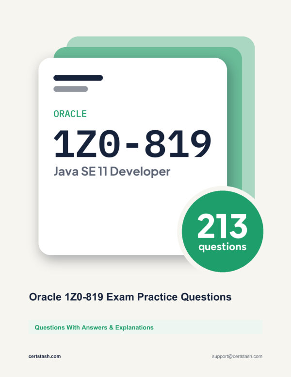 Cover of the Oracle 1Z0-819 Exam Practice Questions pack