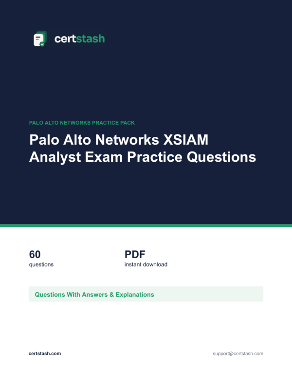 Palo Alto Networks XSIAM Analyst Exam Practice Questions Cover of the Palo Alto Networks XSIAM Analyst Exam Practice Questions pack