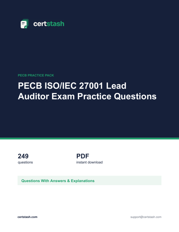 Cover of the PECB ISO/IEC 27001 Lead Auditor Exam Practice Questions pack
