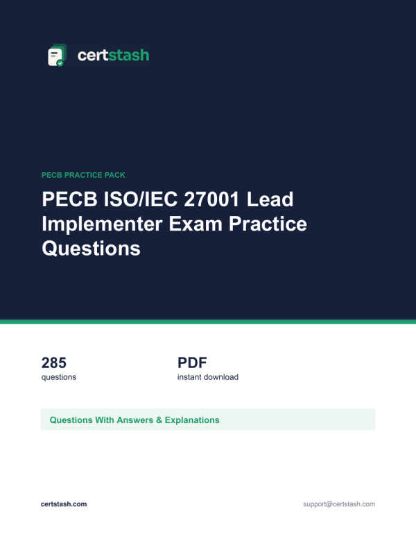 Cover of the PECB ISO/IEC 27001 Lead Implementer Exam Practice Questions pack