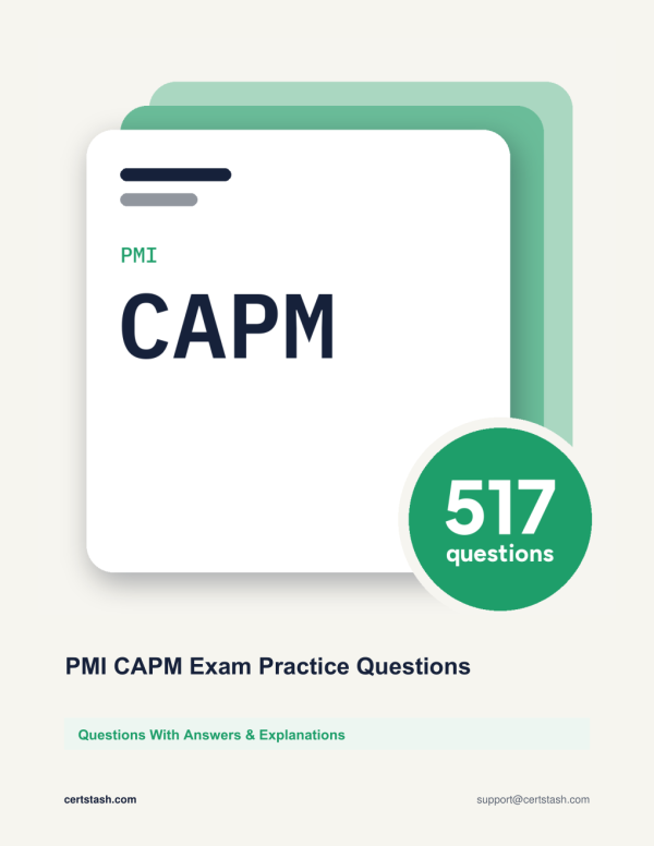 Cover of the PMI CAPM Exam Practice Questions pack