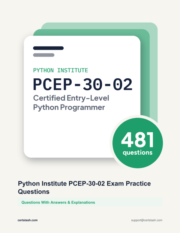 Cover of the Python Institute PCEP-30-02 Exam Practice Questions pack