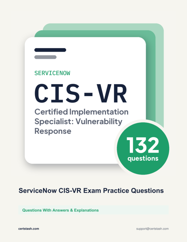 ServiceNow CIS-VR Exam Practice Questions Cover of the ServiceNow CIS-VR Exam Practice Questions pack