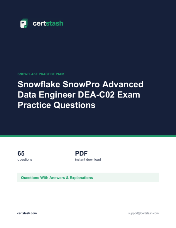Snowflake SnowPro Advanced Data Engineer DEA-C02 Exam Practice Questions Cover of the Snowflake SnowPro Advanced Data Engineer DEA-C02 Exam Practice Questions pack