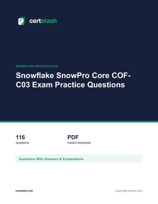 Cover of the Snowflake SnowPro Core COF-C03 Exam Practice Questions pack